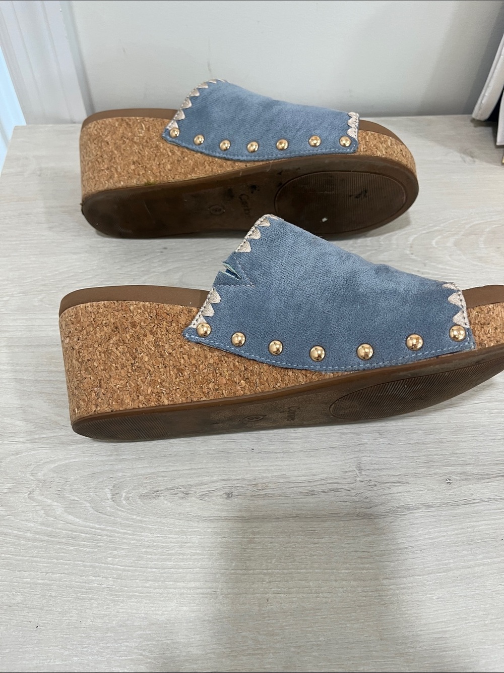 Corkys Powder Blue Suede Slide Mules - Picture 3 of 3